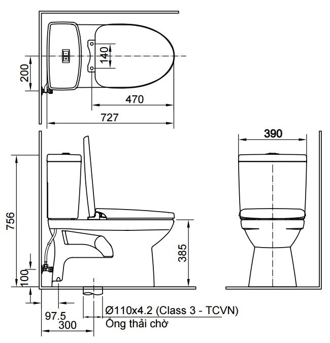 Bồn Cầu INAX C-504A/CW-S15VN Nắp Rửa Cơ