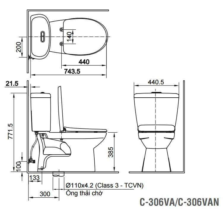 Bàn Cầu INAX C-306VA (C306VN) 2 Khối Nắp Thường