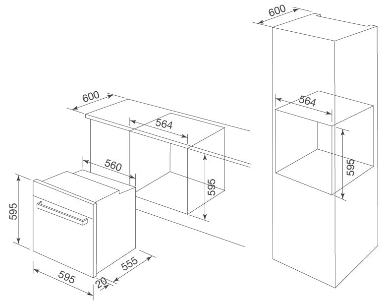 Lò Nướng Điện Malloca MOV-65DA Âm Tủ (Kính Đen)