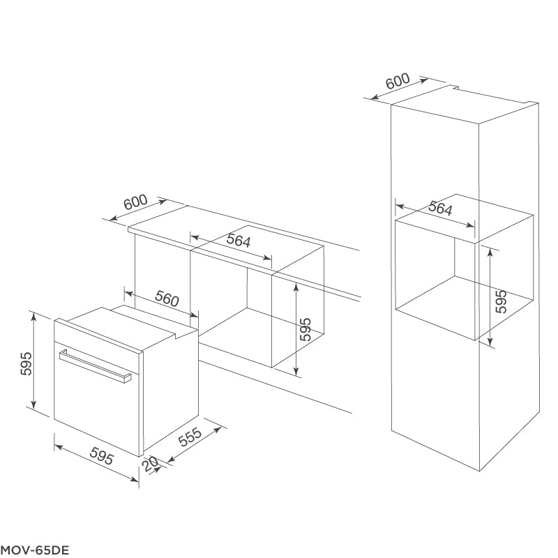 Lò Nướng Điện Malloca MOV-65DE Âm Tủ (Kính Đen)