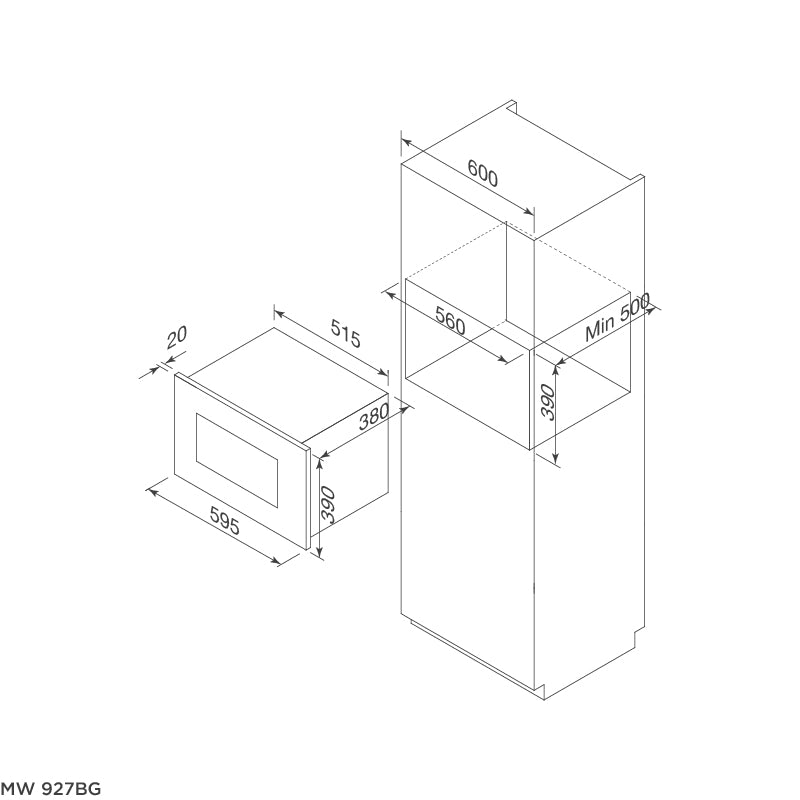 Lò Vi Sóng Malloca MW 927BG Kính Đen Âm Tủ