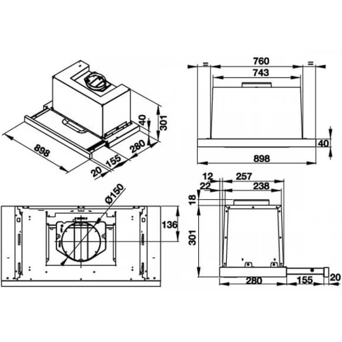 Máy Hút Khói Khử Mùi Hafele HH-TG90E 539.81.075 Âm Tủ