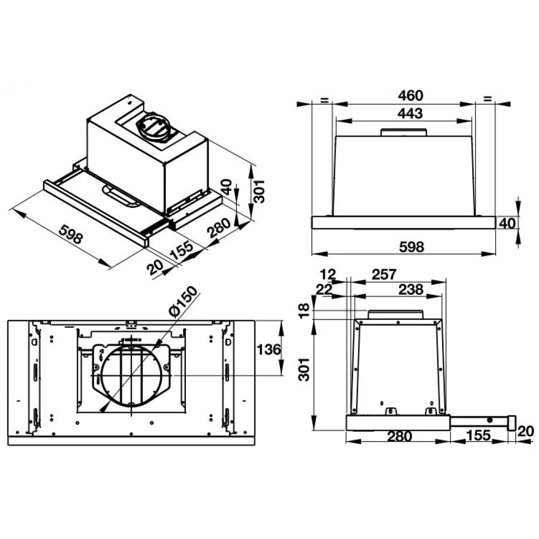 Máy Hút Khói Khử Mùi Hafele HH-TG60E 539.81.073 Âm Tủ